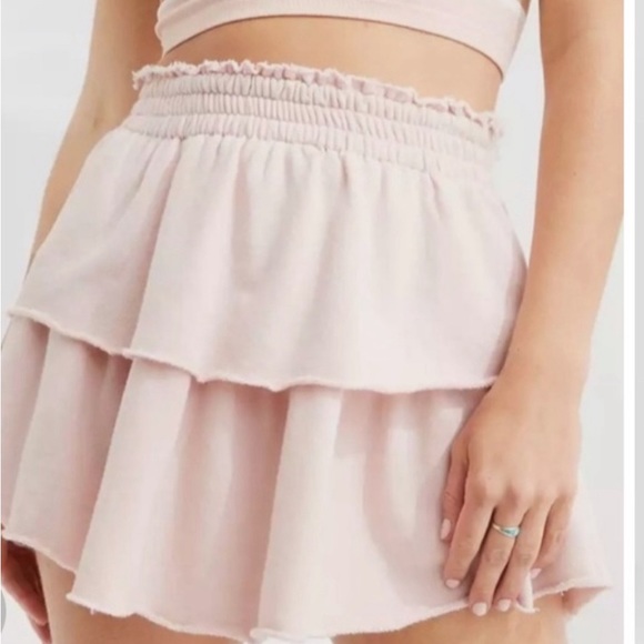 Aerie Pink Distressed Tiered Skirt - Picture 1 of 4
